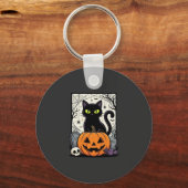 ハロウィン 黒猫 パンプキン ベクター デザイン キーホルダー (正面)