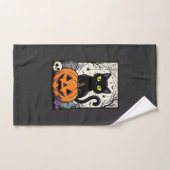 ハロウィン 黒猫 パンプキン ベクター デザイン ハンドタオル (ハンドタオル)