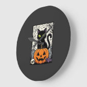 ハロウィン 黒猫 パンプキン ベクター デザイン ラージ壁時計 (傾斜)