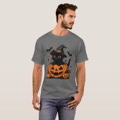 ハロウィン 黒猫 パンプキン メンズTシャツ Tシャツ (正面フル)