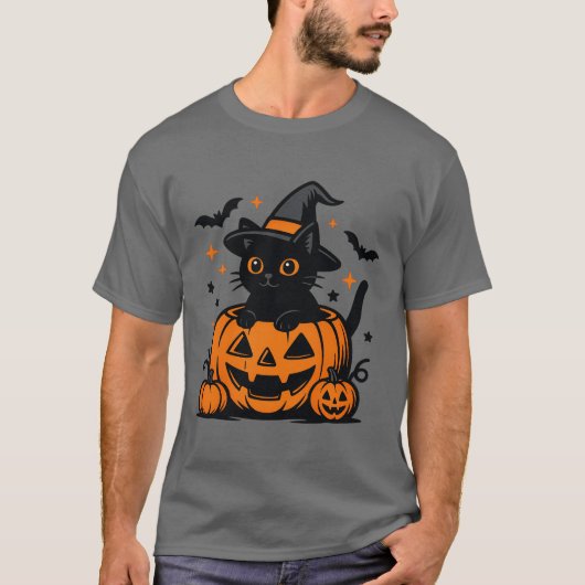 ハロウィン 黒猫 パンプキン メンズTシャツ Tシャツ (正面)