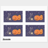 ハロウィン 黒猫 パンプキン ランタン 紫 長方形シール (シート)
