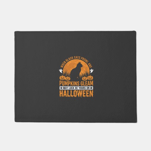 ハロウィン 黒猫 パンプキン 月 デザイン 1 ドアマット (正面)