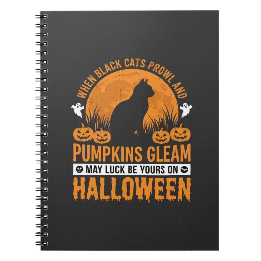 ハロウィン 黒猫 パンプキン 月 デザイン_1 ノートブック (正面)