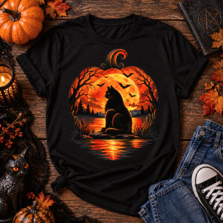 ハロウィン 黒猫 パンプキン 月 Tシャツ