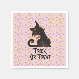 ハロウィン 黒猫 パーティー コンフェティ ピンク スタンダードカクテルナプキン