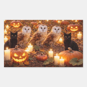 ハロウィン 黒猫 フクロウ カボチャ ろうそく 長方形シール
