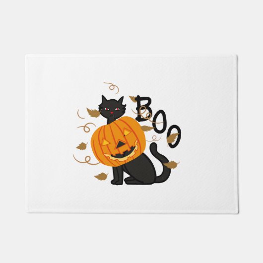 ハロウィン 黒猫 ブー ドアマット (正面)