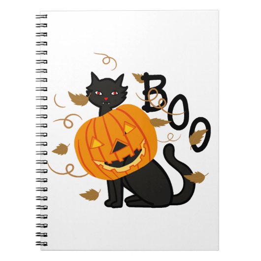ハロウィン 黒猫 ブー ノートブック (正面)