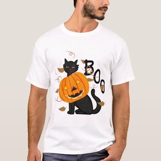 ハロウィン 黒猫 ブー Tシャツ (正面)