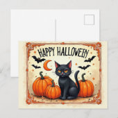 ハロウィン 黒猫 ポストカード (正面/裏面)