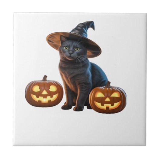 ハロウィン 黒猫 マジック クラシックTシャツ タイル (正面)