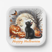 ハロウィン 黒猫 子供 パーティー紙皿 ペーパープレート (正面)