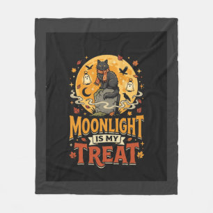 ハロウィン 黒猫 月の魔法 フリースブランケット