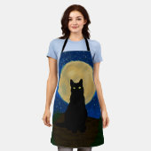 ハロウィン 黒猫 月夜のシルエット エプロン (着用した状態)