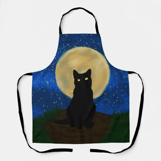 ハロウィン 黒猫 月夜のシルエット エプロン (正面)