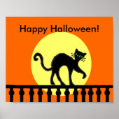 ハロウィン 黒猫 月 フェンス ポスター (正面)