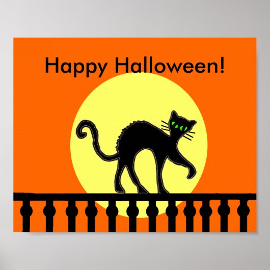 ハロウィン 黒猫 月 フェンス ポスター (正面)