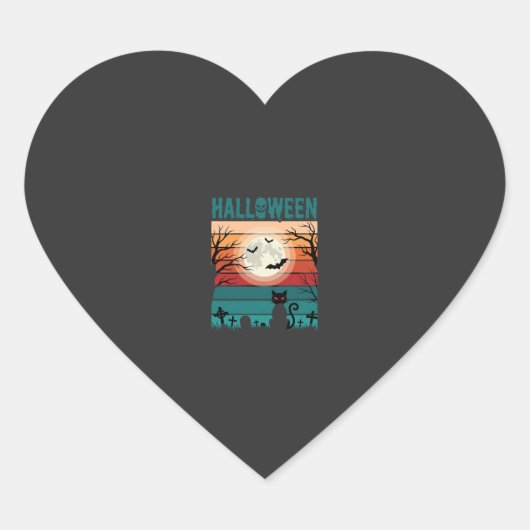 ハロウィン 黒猫 月 墓地 レトロ ベクター デ ハートシール (正面)