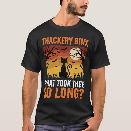 ハロウィン 黒猫 月 墓地 引用 デザイン Tシャツ (正面)