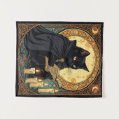 ハロウィン 黒猫 本 読書 タペストリー (正面(横))