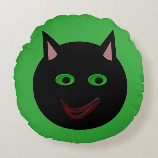 ハロウィン 黒猫 枕 ラウンドクッション (正面)