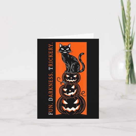 ハロウィン 黒猫 _ 楽しい暗闇のいたずら - カード (正面)