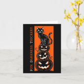 ハロウィン 黒猫 _ 楽しい暗闇のいたずら - カード (黄色い花)