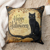 ハロウィン 黒猫 満月 ツリー クッション (ブランケット)