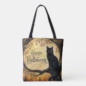 ハロウィン 黒猫 満月 木 トートバッグ (裏面)