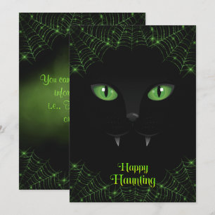 ハロウィン 黒猫 緑のクモの巣 シーズンカード