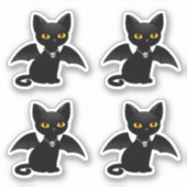 ハロウィン 黒猫 翼付き ステッカー 4枚セット シール (正面)