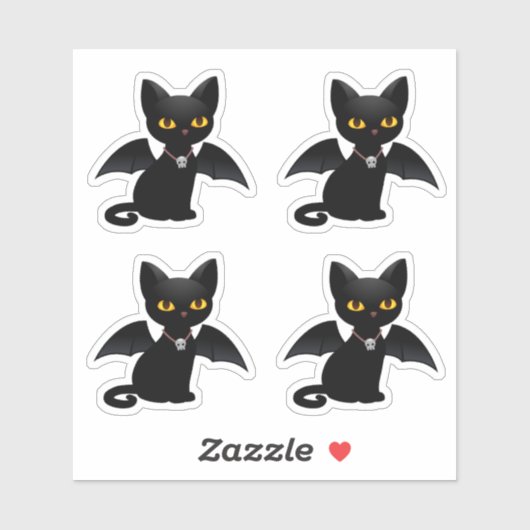 ハロウィン 黒猫 翼付き ステッカー 4枚セット シール (シート)