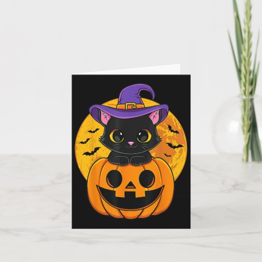 ハロウィン 黒猫 魔女の帽子 かぼちゃ カード (正面)