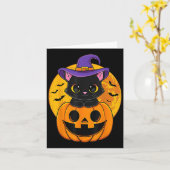 ハロウィン 黒猫 魔女の帽子 かぼちゃ カード (黄色い花)