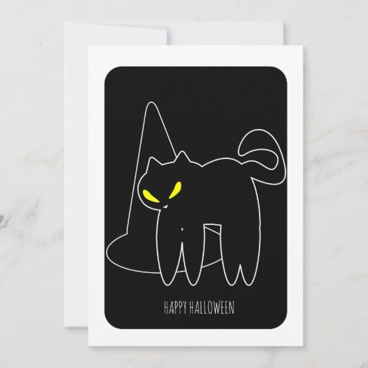 ハロウィン 黒猫 魔女の帽子 カード (正面)