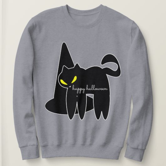 ハロウィン 黒猫 魔女 帽子 スウェットシャツ (デザイン正面)