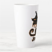 ハロウィン 黒猫 魔女 怖い クモ    カフェラテマグ (正面)