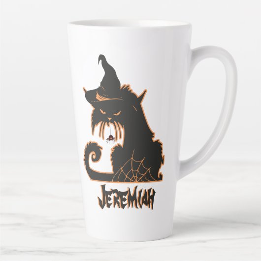 ハロウィン 黒猫 魔女 怖い クモ    カフェラテマグ (右)