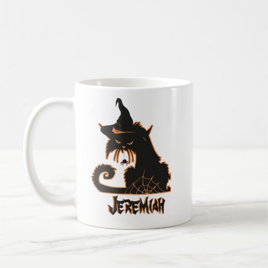 ハロウィン 黒猫 魔女 怖い クモ コーヒーマグカップ (左)