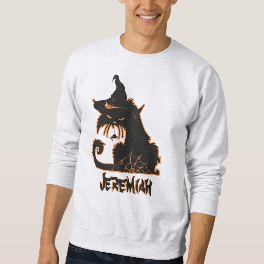ハロウィン 黒猫 魔女 怖い クモ   スウェットシャツ (正面)