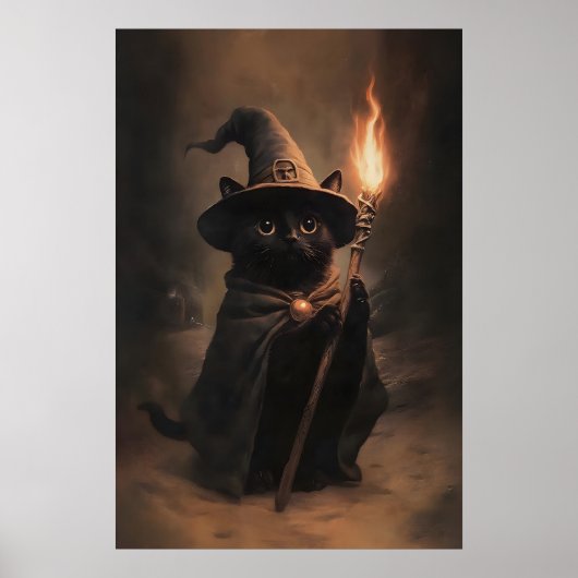 ハロウィン 黒猫 魔術師 ヴィンテージ プリント (正面)