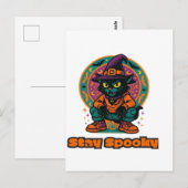 ハロウィン 黒猫 Spooky Retro 魔女の猫 W ポストカード (正面/裏面)