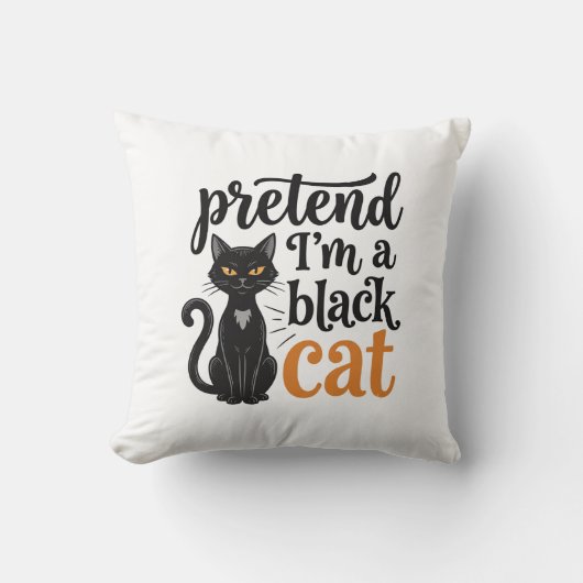 ハロウィン 黒猫 Tシャツ デザイン 変身 クッション (正面)