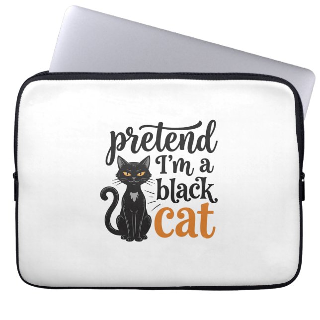 ハロウィン 黒猫 Tシャツ デザイン 変身 ラップトップスリーブ (正面)