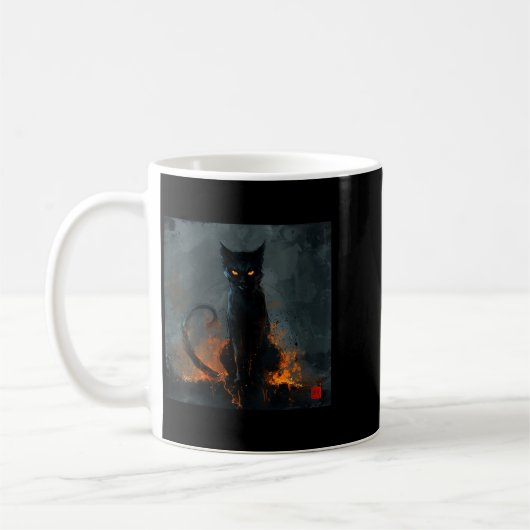 ハロウィン 黒猫 Vネック レディース コーヒーマグカップ (左)