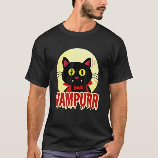 ハロウィン 黒猫 Vampurr ヴァンパイア デザイン Tシャツ (正面)