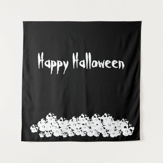 ハロウィン 黒白 スカル山 カスタムテキスト タペストリー (正面)