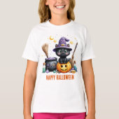 ハロウィン 黒魔女猫 Tシャツ (正面)