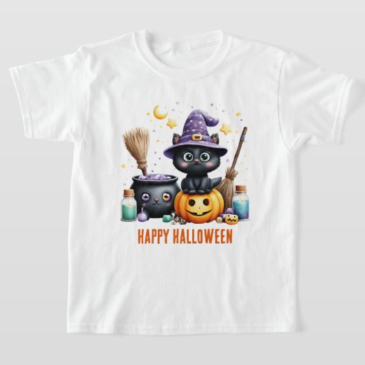 ハロウィン 黒魔女猫 Tシャツ (レイダウン)